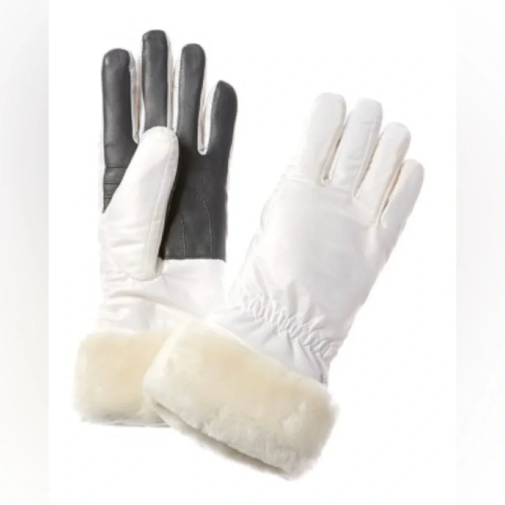 UGG WOMENS ALL WEATHER GLOVES WHITE SIZE L/XL SHEARLING FUR TRIMMED NWOT